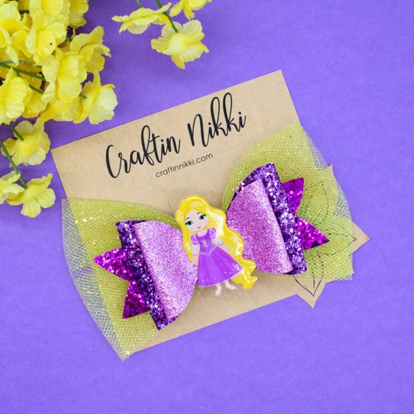 Handmade Rapunzel Purple Princess Glitter Hair Bow - Picture 1 of 7